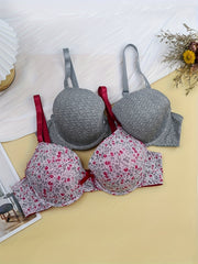 2 Pack Plus Size Bra Set Women's Plus Ditsy Floral Print