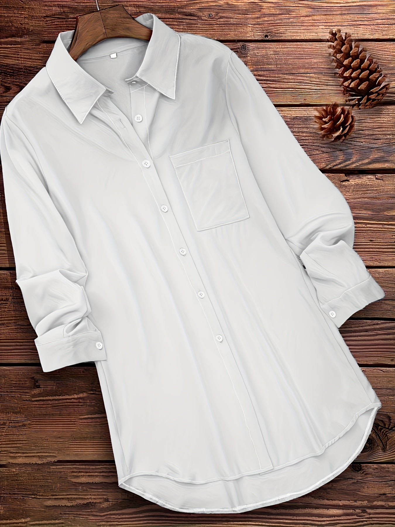  Solid Long Sleeve Button Up Collar Shirt