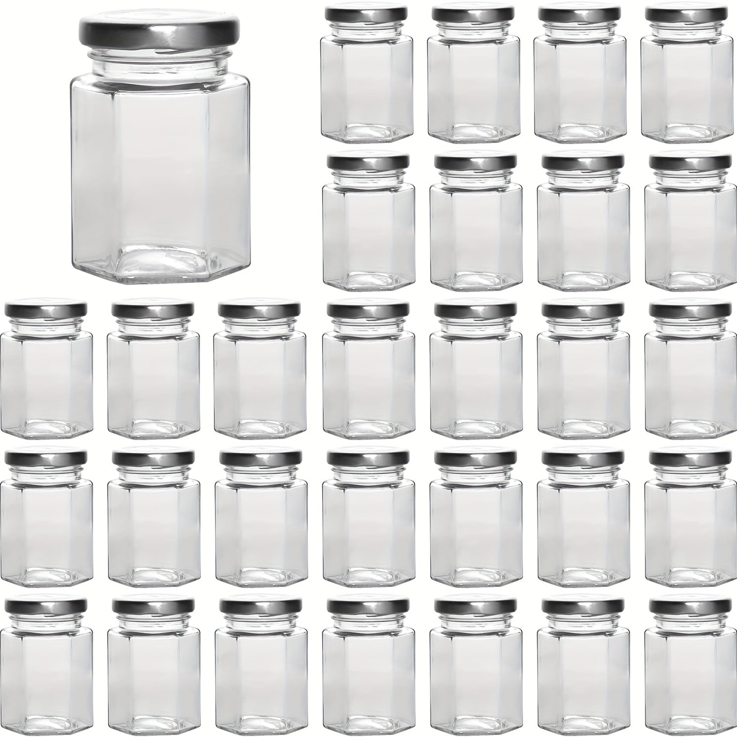 30pcs 4oz Hexagonal Glass Bottles with Lids for Canning Spices Weddings DIY