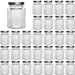 30pcs 4oz Hexagonal Glass Bottles with Lids for Canning Spices Weddings DIY