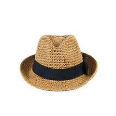 Curved Brim Brown Sun Hat Hollow Crochet Fedora Cap Women's