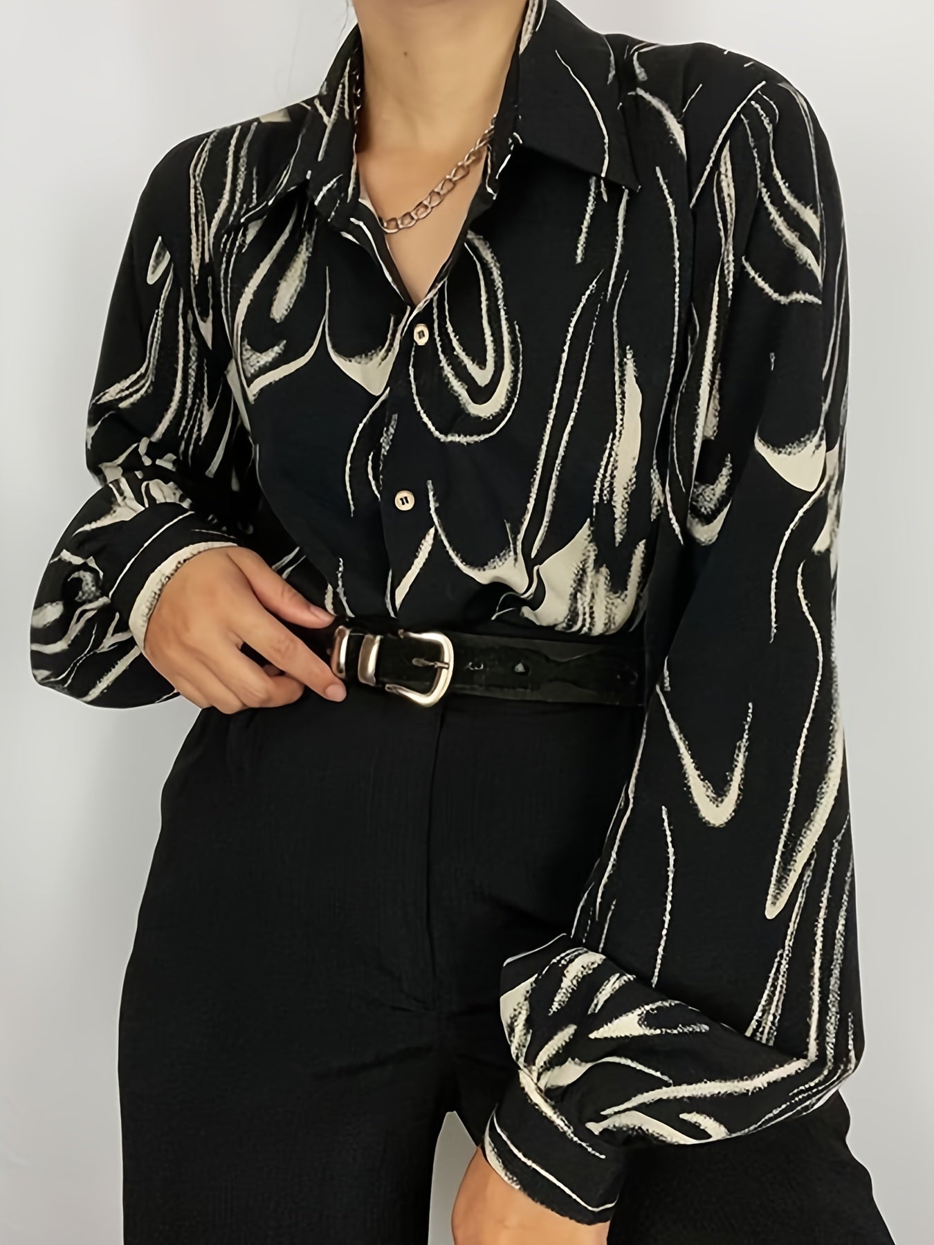  Women's Stripe Print Long Sleeve Button Up Shirt