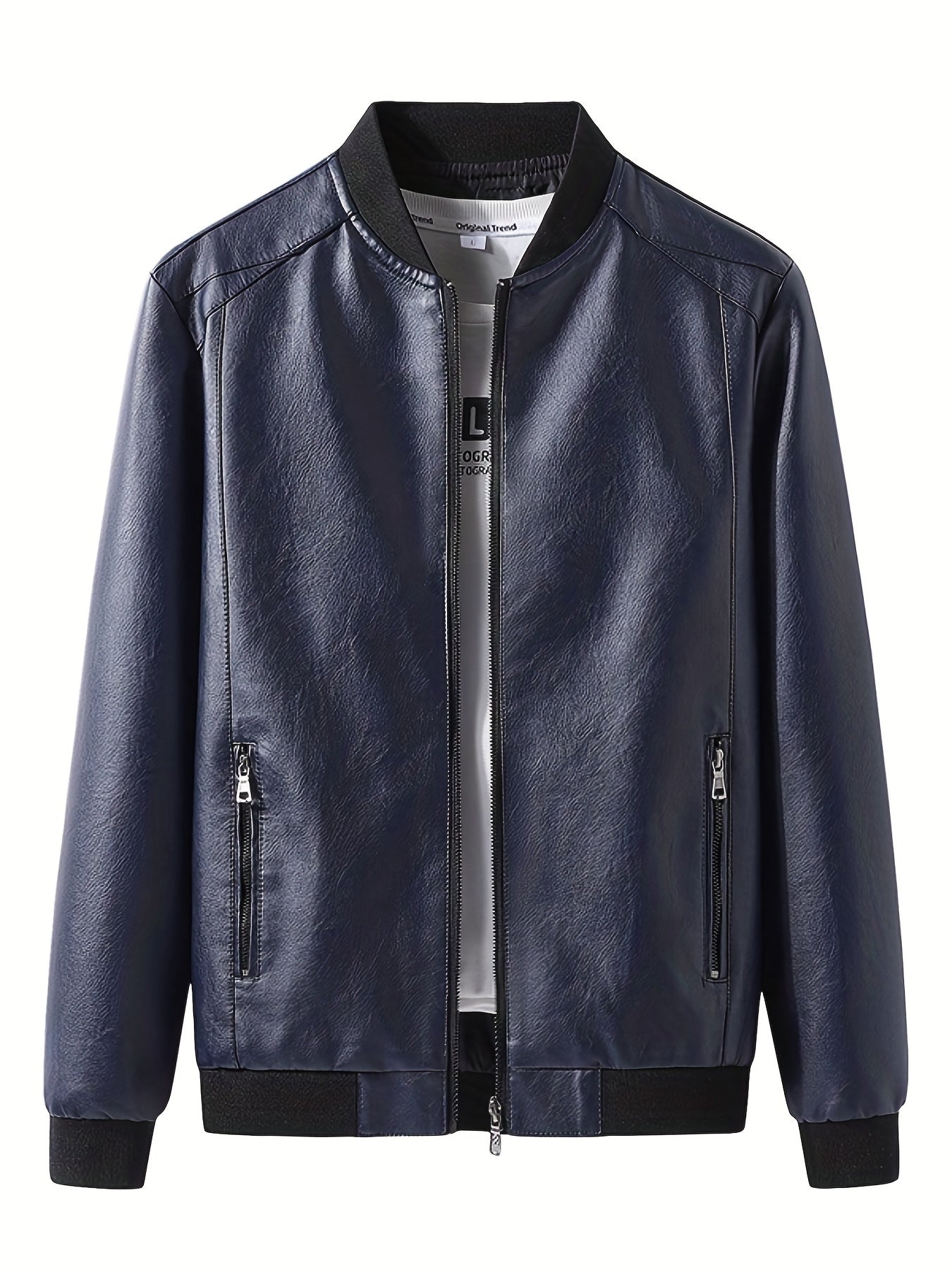 Men's Casual PU Leather Zipper Jacket