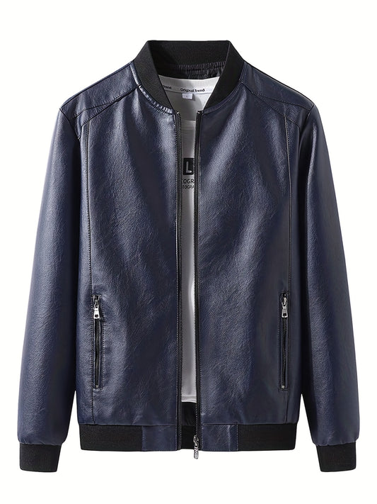 Men's Casual PU Leather Zipper Jacket
