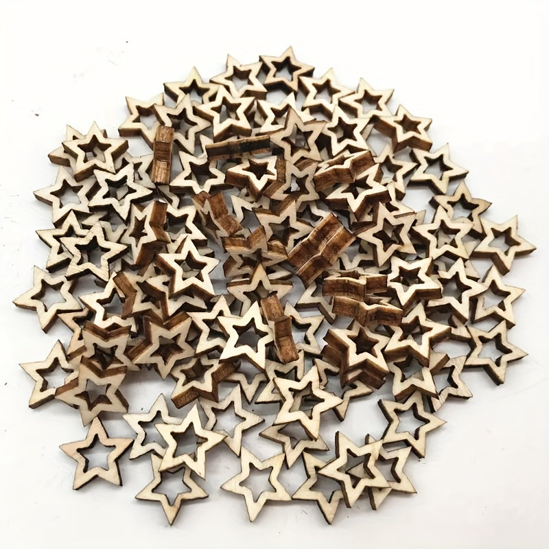 100pcs Recycled Wood Star Cutouts for Christmas Decorations DIY Art
