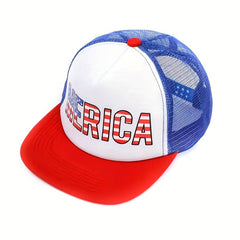 American Flag Print Mesh Trucker Hat Patriotic Sun Hat