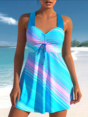  Graphic Print Criss Cross Tankini Set