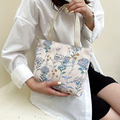 Floral Print Tote Bag Nylon Shoulder Handbag for Commuting & Traveling
