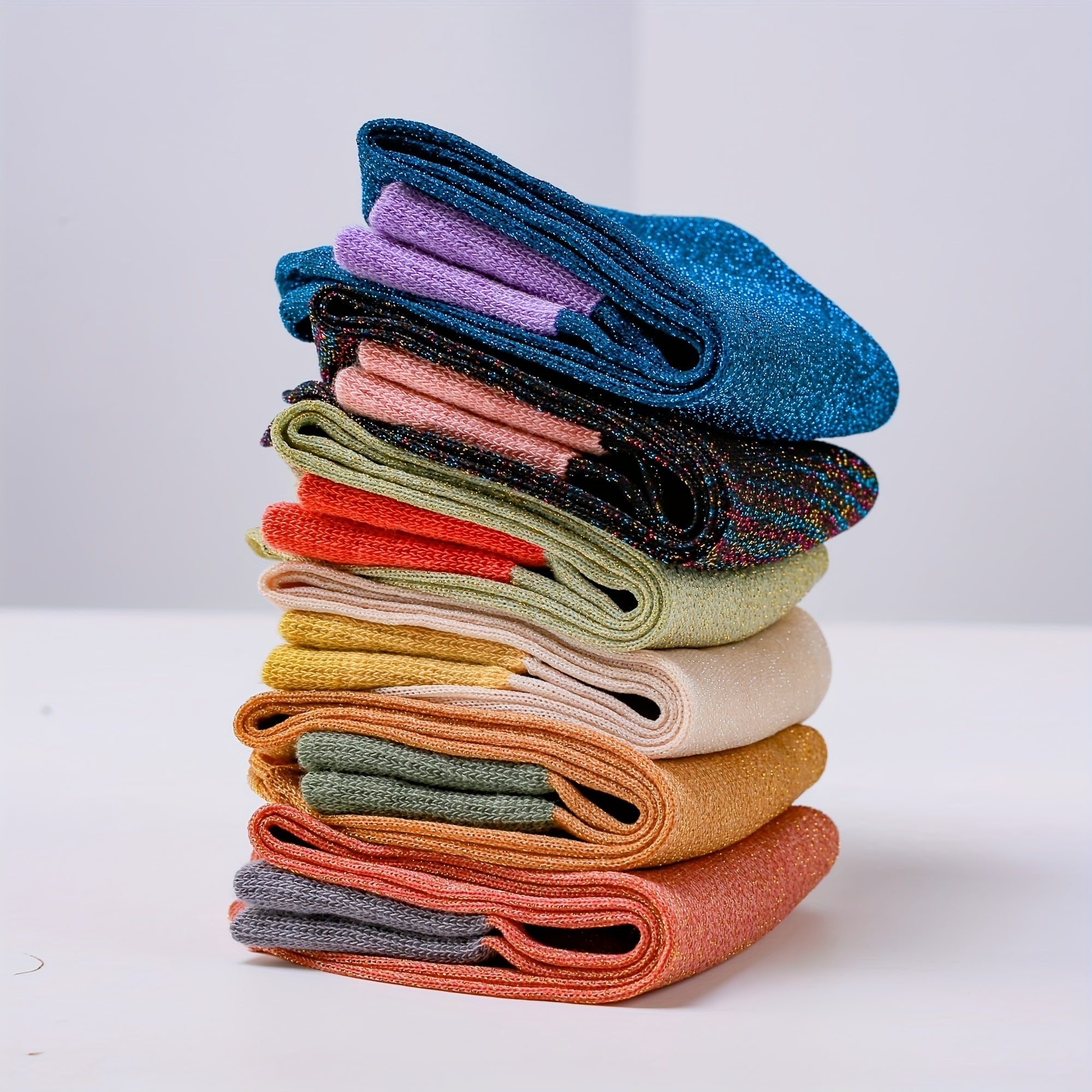 6 Pairs Colorblock Crew Socks Women's Mid Tube Stockings