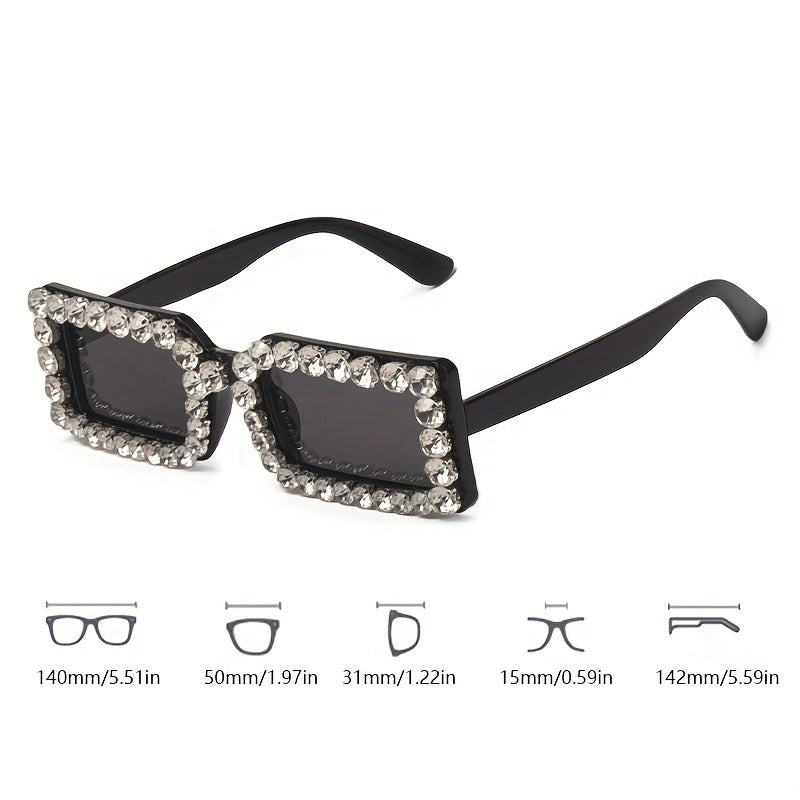 Y2K Rhinestone Rectangle Sunglasses UV400 Sun Shades