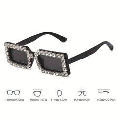 Y2K Rhinestone Rectangle Sunglasses UV400 Sun Shades