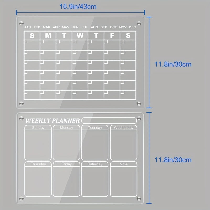 2pcs Magnetic Acrylic Dry Erase Board Week/Month Plan Message Display