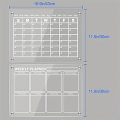 2pcs Magnetic Acrylic Dry Erase Board Week/Month Plan Message Display