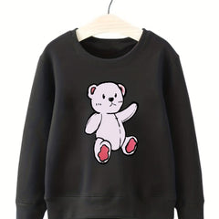 Girls Pink Bear Print Long Sleeve Sweatshirt Top Pullovers