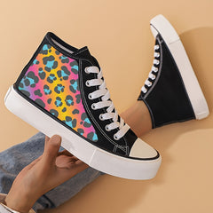 Leopard Print Chunky Canvas Sneakers High Top Non Slip Skate Shoes