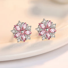 Cherry Blossoms Zircon Stud Earrings For Women Girls Dainty Jewelry