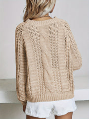  Solid Cable Long Sleeve Round Neck Jumper