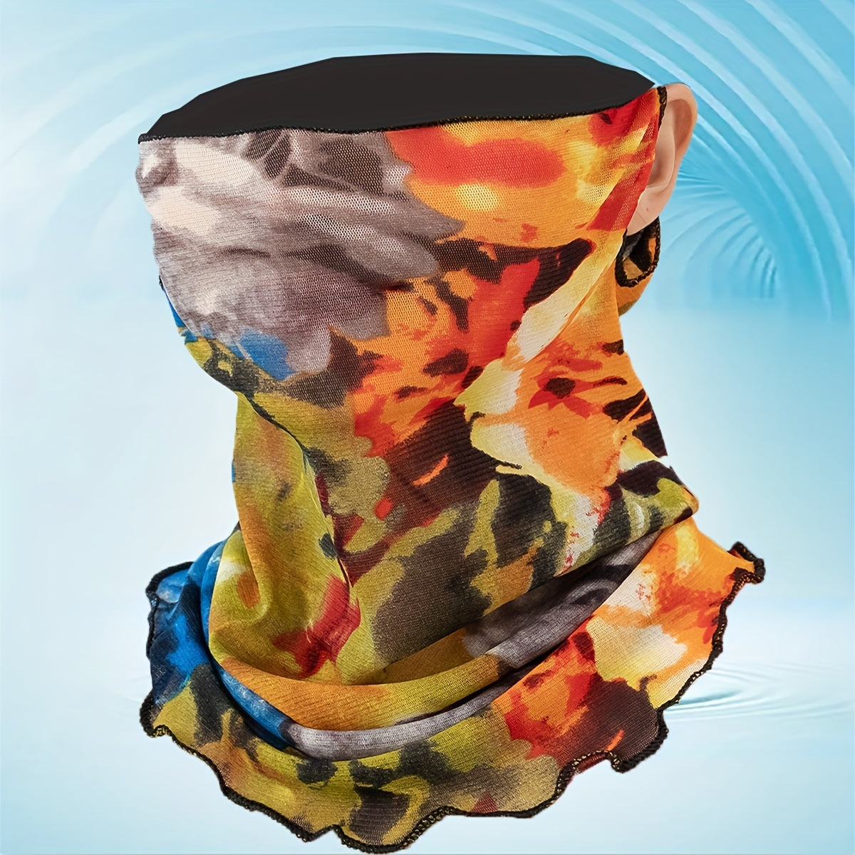 Boho Ruffle Scarf Tie Dye Print Gauze Neck Gaiter Ear Loop Veil