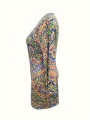 Boho Dress Women's Round Neck Stretch Dress