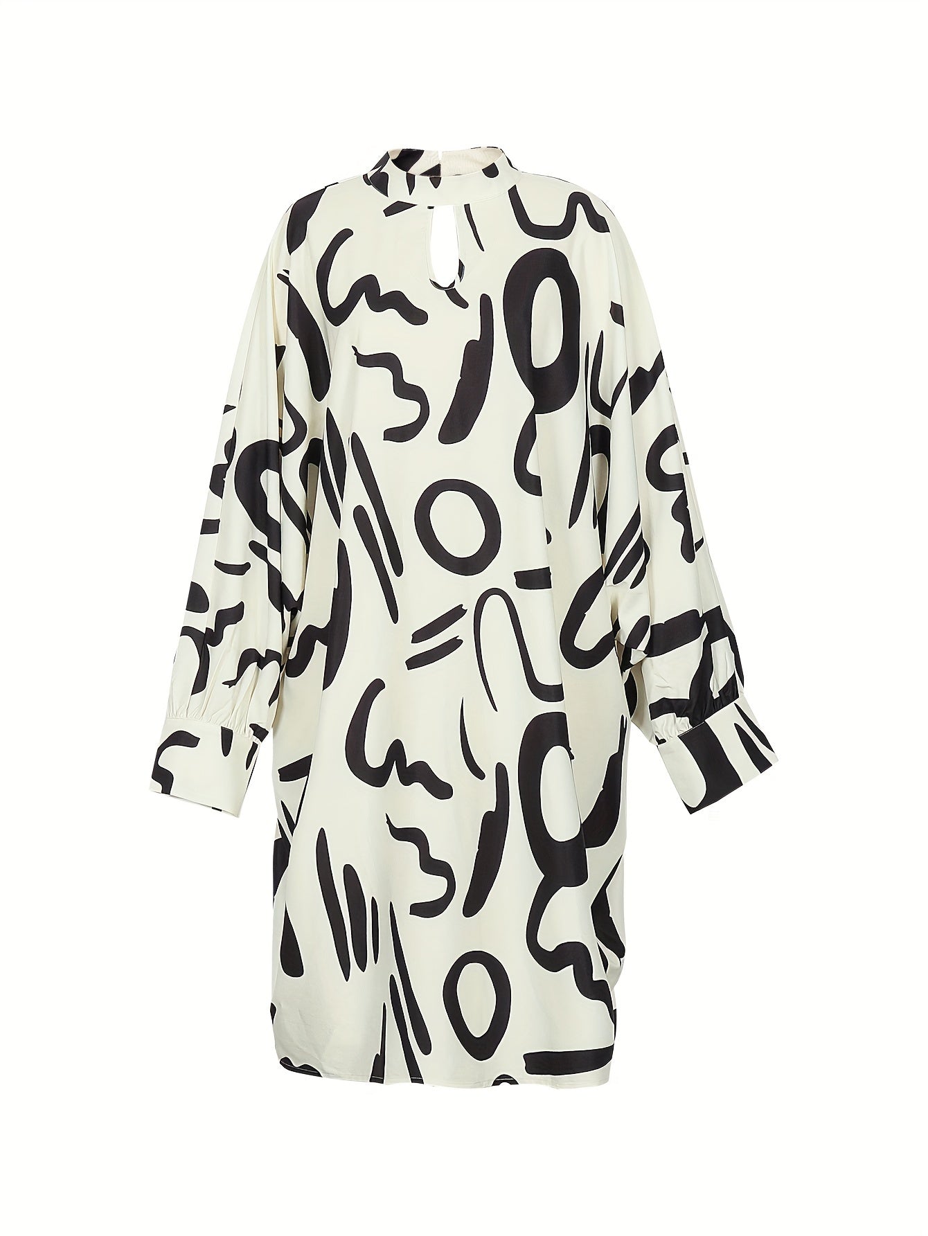  Allover Print Lantern Sleeve Loose Fit Dress