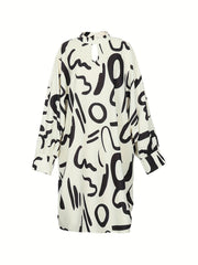  Allover Print Lantern Sleeve Loose Fit Dress