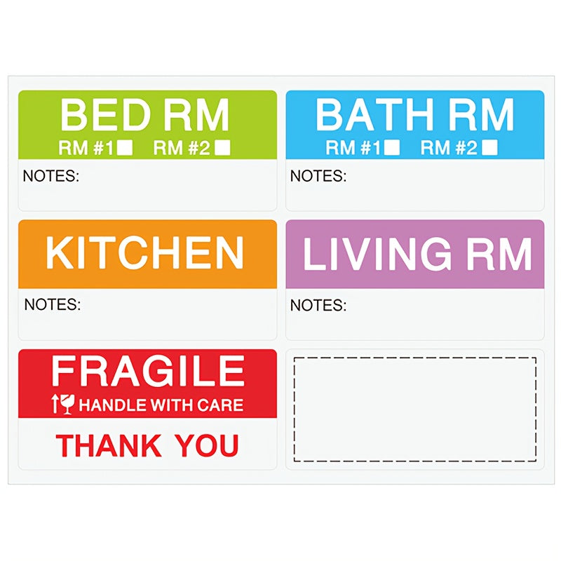 20 Sheets 6 Colors Copper Printed 90x42mm Moving Labels Pack