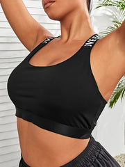  Sports Bra Women's Plus Letter Tape Cross Back Seamless Fitness