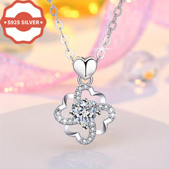 925 Silver Clover Pendant with Heart Charm for Everyday Wear