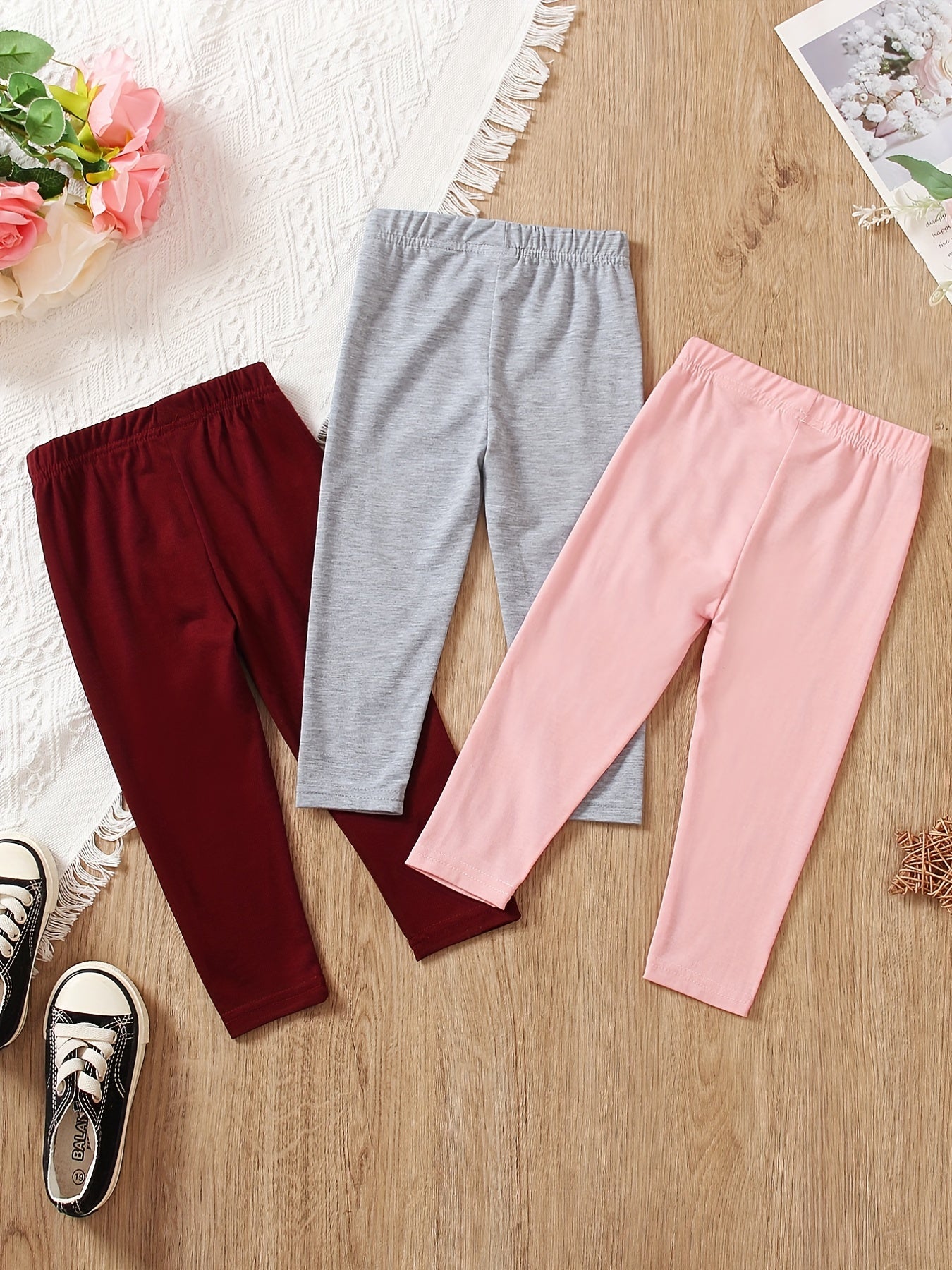 3pcs Girls Cat Print Leggings For Winter