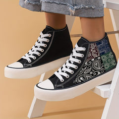 Paisley Pattern Canvas Sneakers High Top Lace Up Skate Shoes