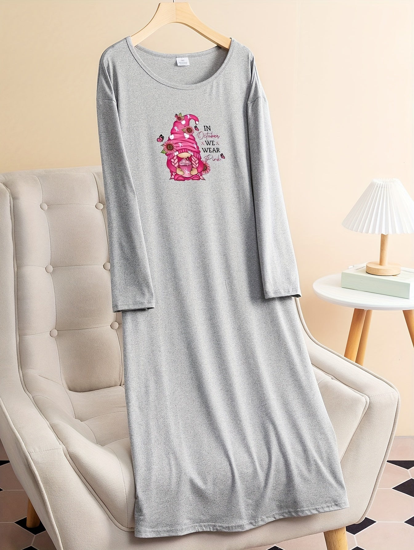  Sunflower Gnome Print Lounge Dress