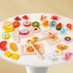 Colorful Wooden Cutting Set for Shape and Food Cognition