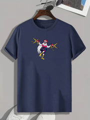 Funny Chicken Print Men's Graphic T-shirt for Summer