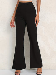 Women's Plus Size Flared Leg Trousers with Elastic High Rise