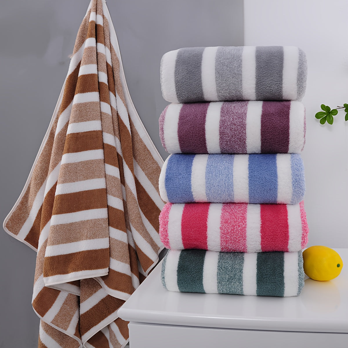 4-Piece Bath Towel Set, Soft and Absorbent, Light Beige