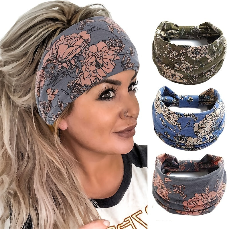 Boho Wide Knot Hair Scarf Floral Printed Headband