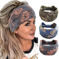 Boho Wide Knot Hair Scarf Floral Printed Headband