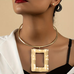 Geometric Pendant Choker & Earrings Set - Hip Hop Style