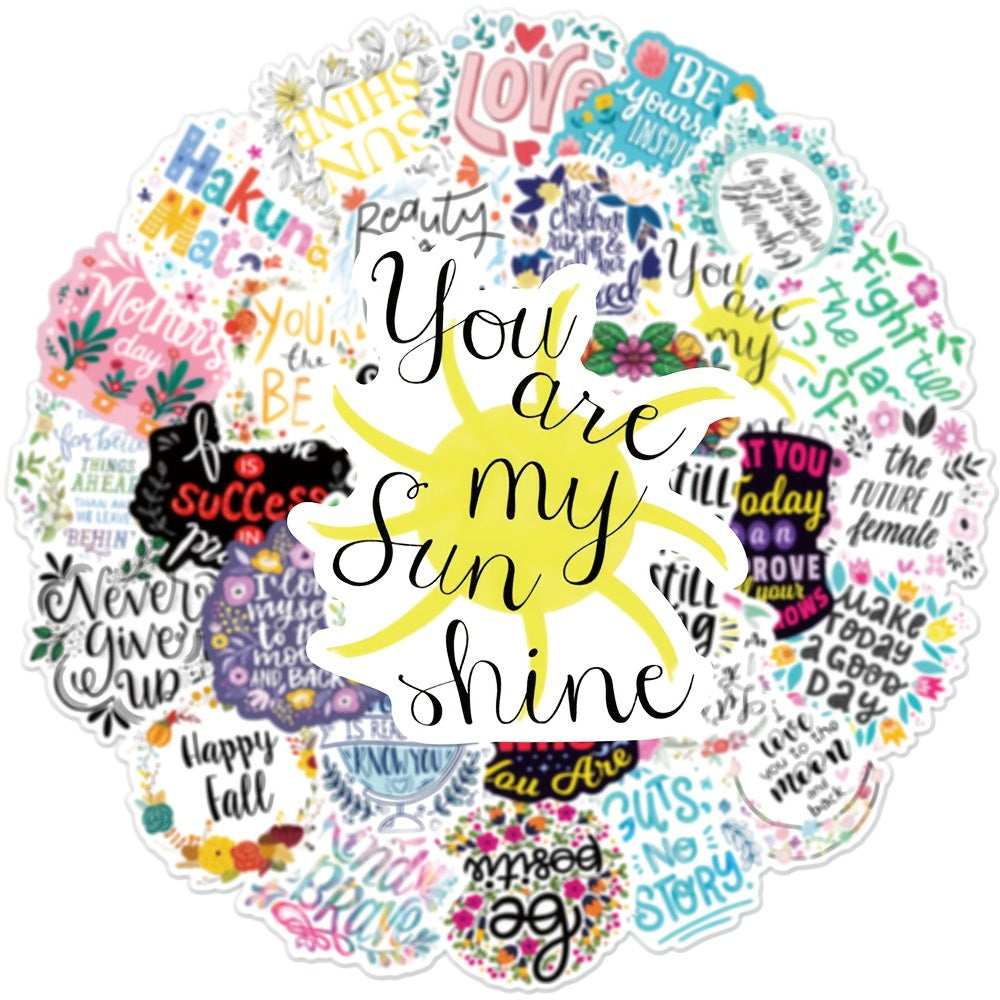 50pcs Inspirational Text Sentence Phone Case Stickers Waterproof DIY Decoration