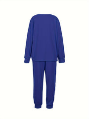 Women's Plus Heart Print Long Sleeve Top & Joggers Outfit Set
