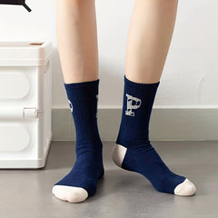 5 Pairs Letter & Striped Print Socks Women's Stockings