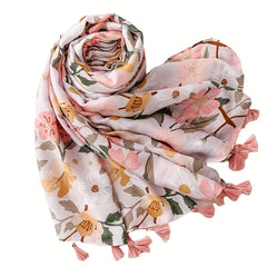 Flower Printed Scarf Sunscreen Tassel Shawl Beach Towel