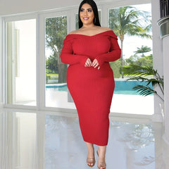 Ribbed Long Sleeve V Neck Maxi Dress