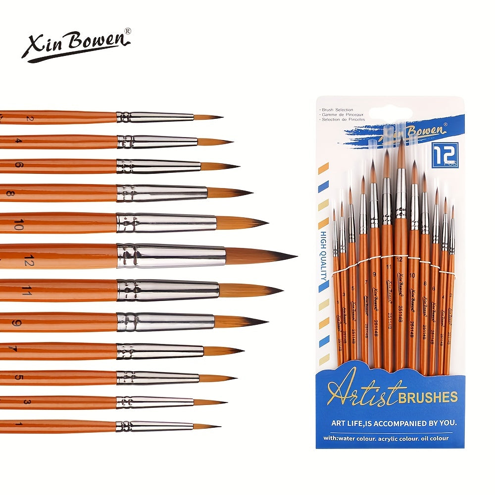 12pcs Synthetic Acrylic Paint Brushes Brass Ferrules Birch Handles