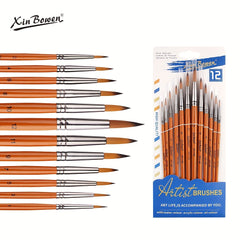 12pcs Synthetic Acrylic Paint Brushes Brass Ferrules Birch Handles