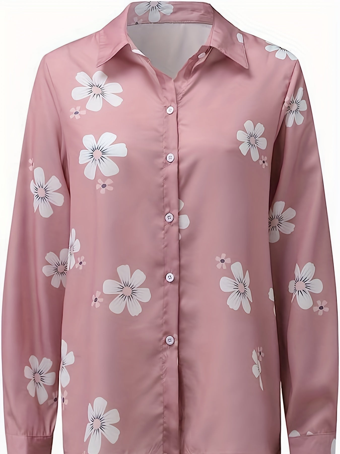  Floral Print Long Sleeve Button Up Blouse