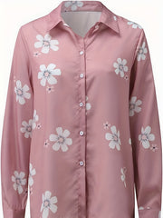  Floral Print Long Sleeve Button Up Blouse