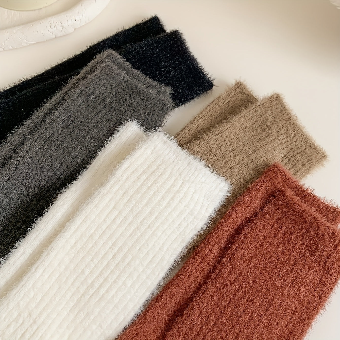 6 Pairs Fuzzy Socks Women's Mid Tube Stockings Warm & Cozy Solid Colors