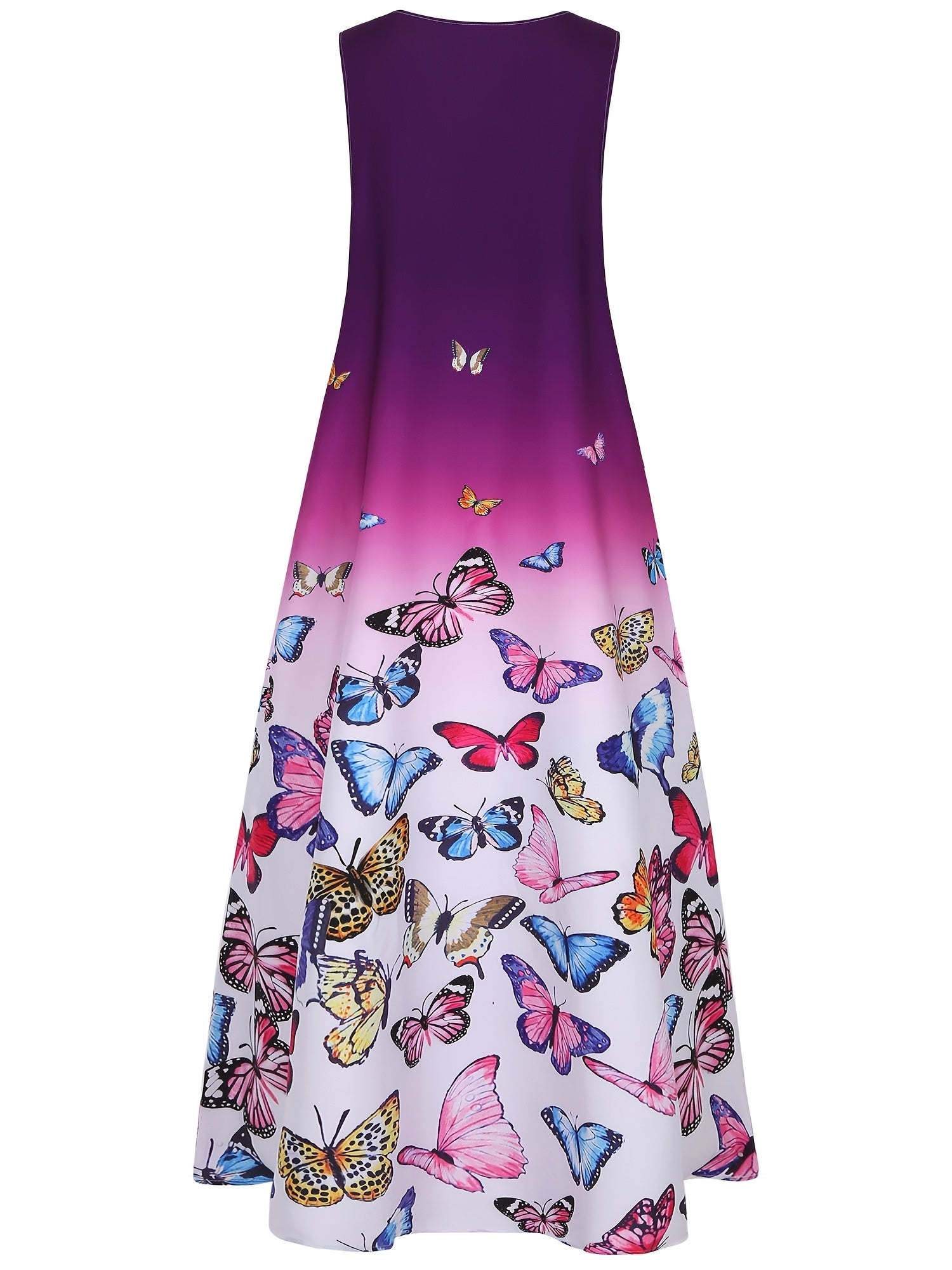  Butterfly Ombre Print Notched Neck Tank Maxi Dress