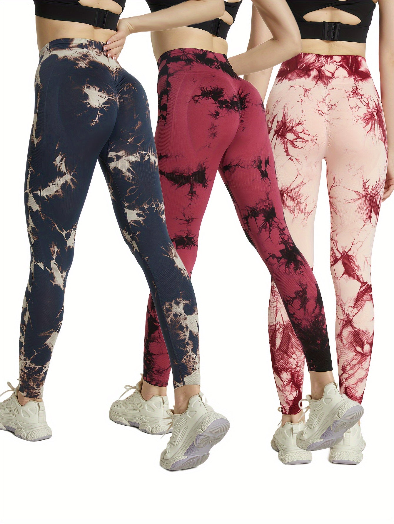 3pcs Tie Dye Yoga Pants High Stretch Running Workout Fitness Sports Leggings Wom